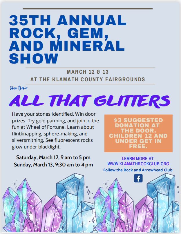 Klamath Falls Rock Club Spring 2022 Gem & Mineral Show postcard image